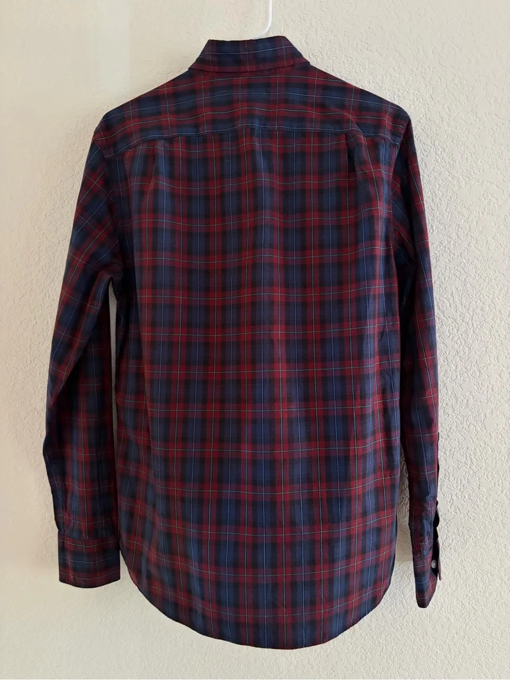 J. Crew Men's Red and Navy Plaid Button-Down Oxford Shirt